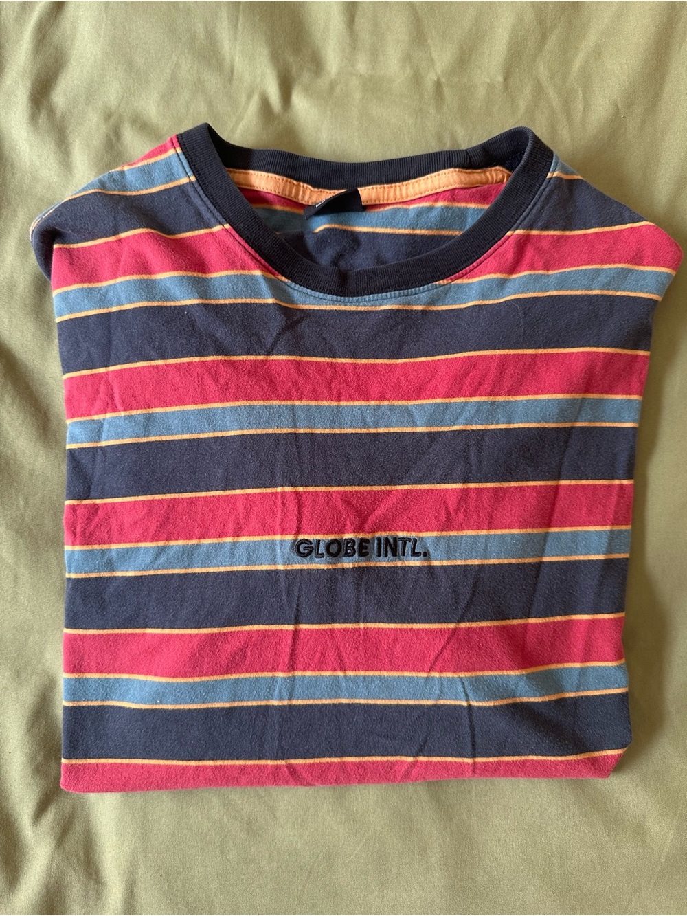 Globe Striped Crew Tee in Navy, Red & Mustard